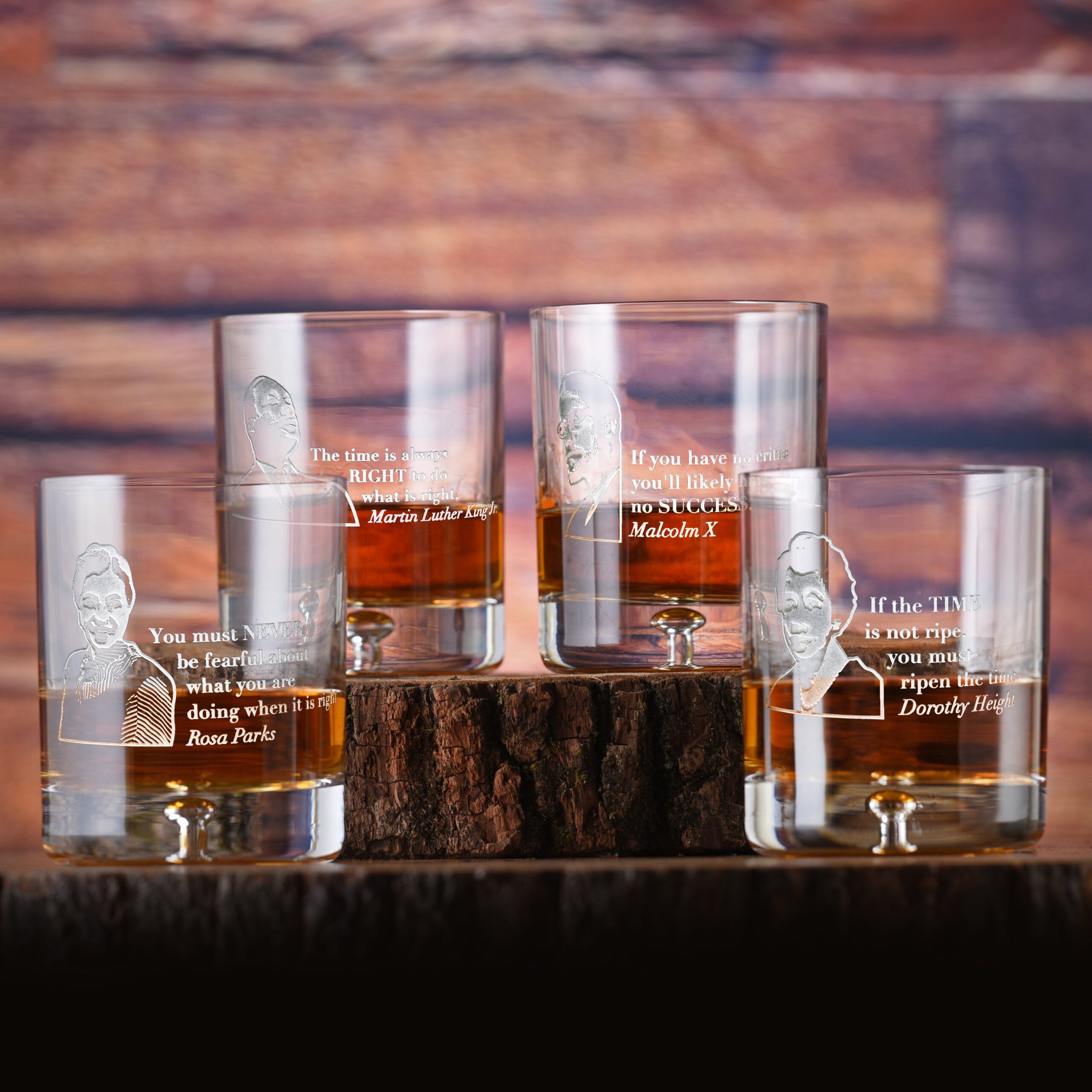 linimi Black Leader Quotes Crystal Whiskey Glass Set – “Love Knows No Color” Engraved Gift