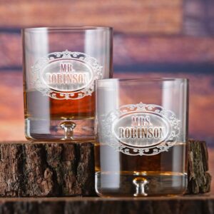 linimi Mr. & Mrs. Personalized Engraved Scotch Whiskey Glass Set – Couples Gift
